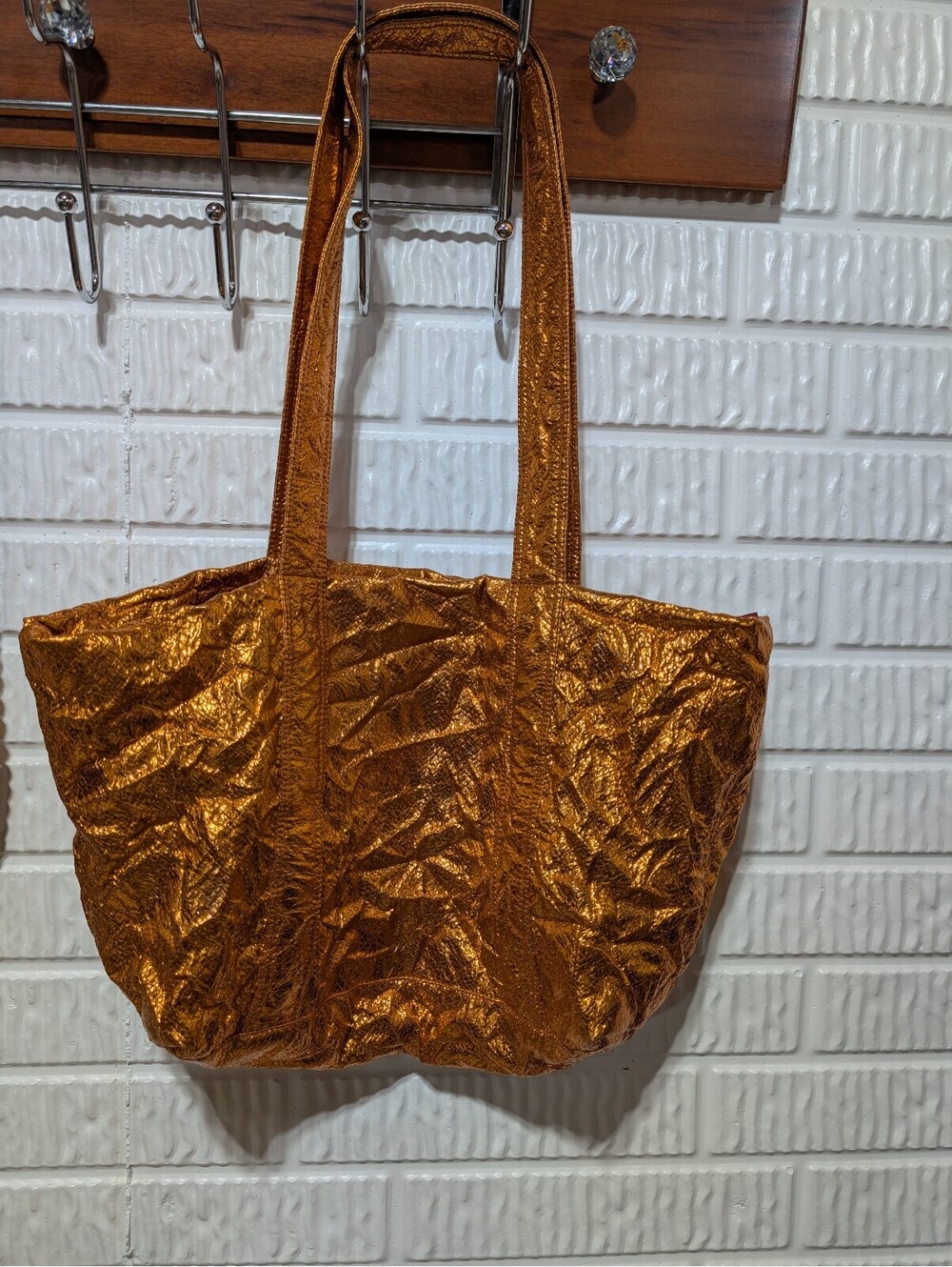 Sies Marjan Metallic Gold Tote Bag with Interior Zipper Pockets